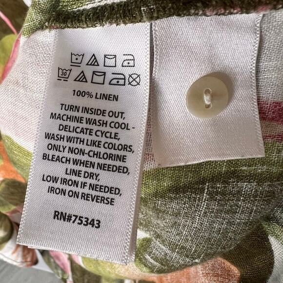 Rachel Zoe Top Womens Size Medium Colorful Floral Foliage 100% Linen Button Down - Picture 15 of 16